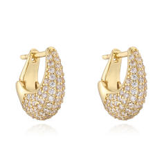 Luxury full diamond U shape copper huggie earrings
