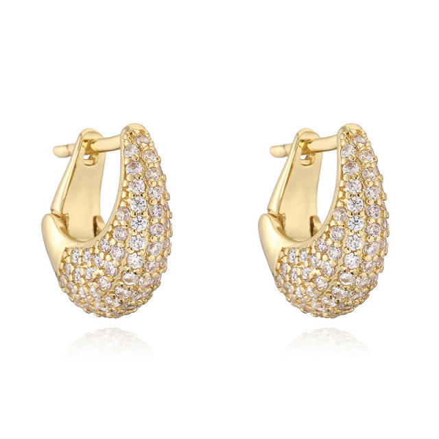 Luxury full diamond U shape copper huggie earrings