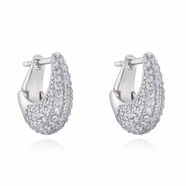 Luxury full diamond U shape copper huggie earrings