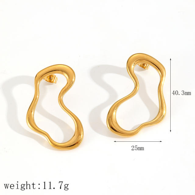 18KG geometric circle hollow stainless steel earrings