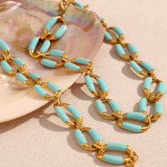 HIPHOP Summer green color enamel stainless steel chain necklace bracelet suit