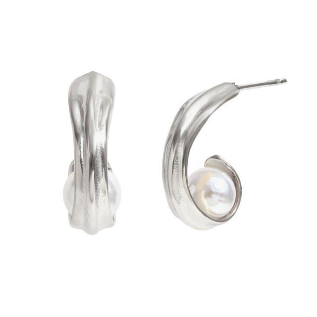 18KG Pearl flower stainless steel earrings collection
