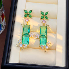 Exaggerated Long Small Flower Earrings green cubic ziron earrings