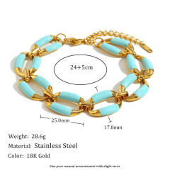 HIPHOP Summer green color enamel stainless steel chain necklace bracelet suit