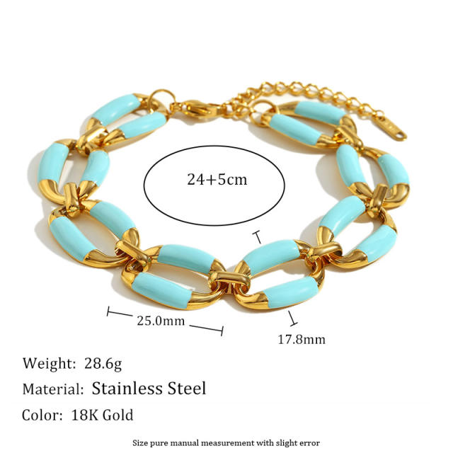 HIPHOP Summer green color enamel stainless steel chain necklace bracelet suit