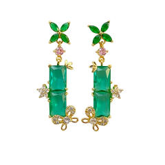 Exaggerated Long Small Flower Earrings green cubic ziron earrings