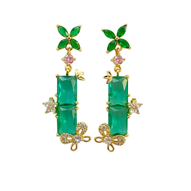 Exaggerated Long Small Flower Earrings green cubic ziron earrings