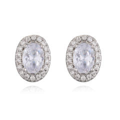Simple oval shape cubic zircon diamond earrings