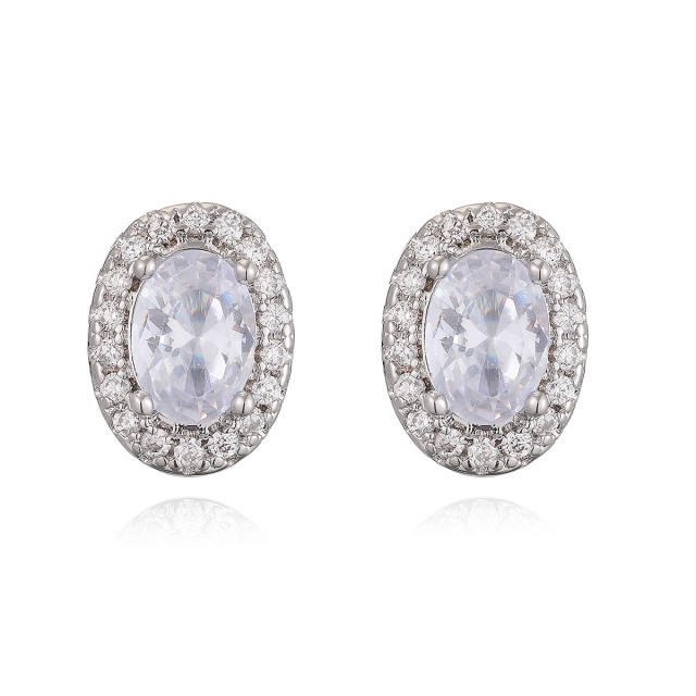 Simple oval shape cubic zircon diamond earrings