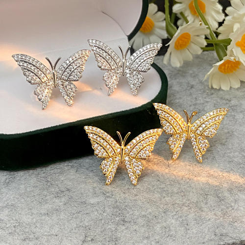Personality full diamond butterfly copper earrings