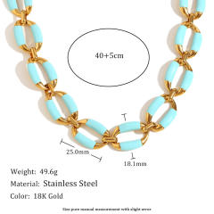 HIPHOP Summer green color enamel stainless steel chain necklace bracelet suit