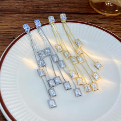 925 needle elegant tassel diamond earrings