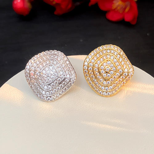 Hot sale full diamond geometric square copper earrings
