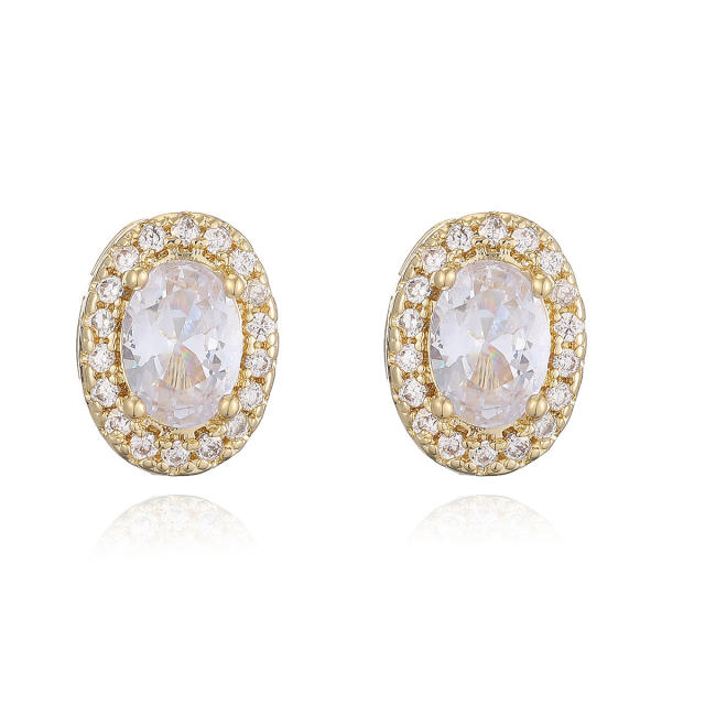 Simple oval shape cubic zircon diamond earrings