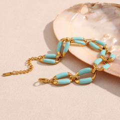 HIPHOP Summer green color enamel stainless steel chain necklace bracelet suit