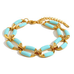 HIPHOP Summer green color enamel stainless steel chain necklace bracelet suit