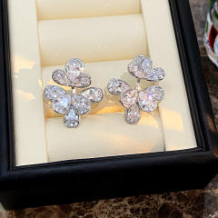 925 needle diamond petal flower copper jacket earrings