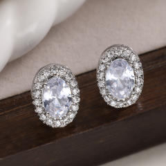 Simple oval shape cubic zircon diamond earrings