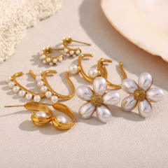 18KG Pearl flower stainless steel earrings collection