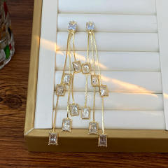 925 needle elegant tassel diamond earrings