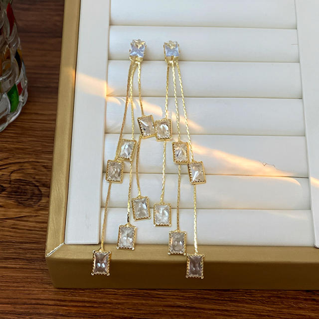 925 needle elegant tassel diamond earrings