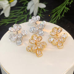925 needle diamond petal flower copper jacket earrings