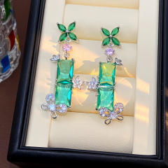 Exaggerated Long Small Flower Earrings green cubic ziron earrings