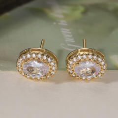 Simple oval shape cubic zircon diamond earrings