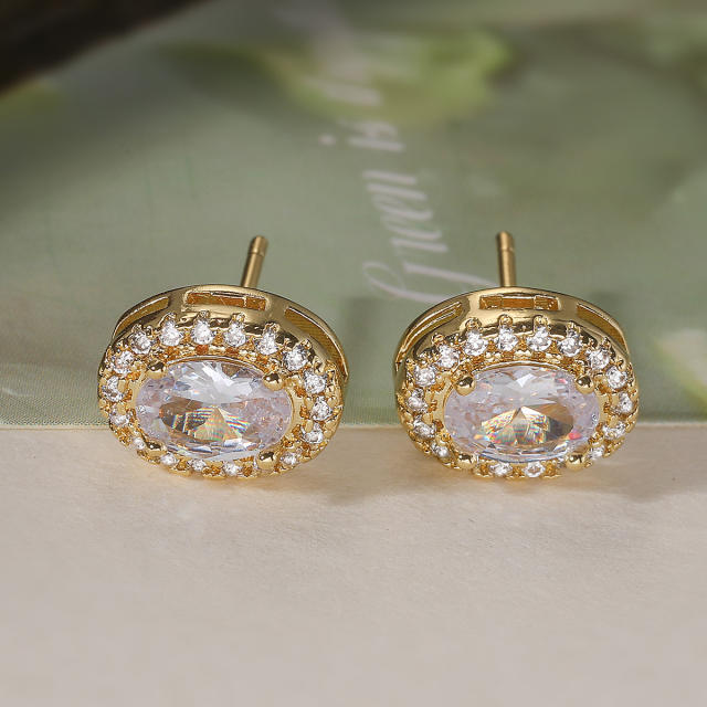 Simple oval shape cubic zircon diamond earrings