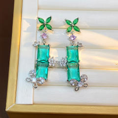 Exaggerated Long Small Flower Earrings green cubic ziron earrings