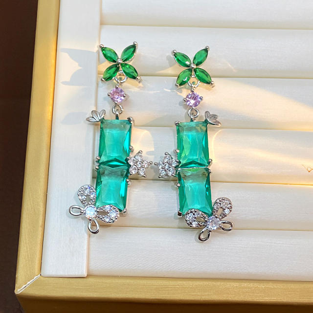 Exaggerated Long Small Flower Earrings green cubic ziron earrings