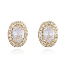 Simple oval shape cubic zircon diamond earrings