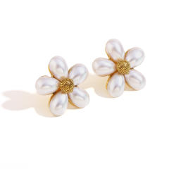 18KG Pearl flower stainless steel earrings collection