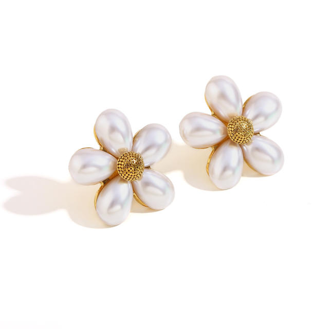 18KG Pearl flower stainless steel earrings collection
