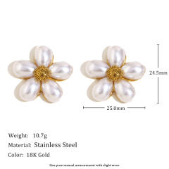 18KG Pearl flower stainless steel earrings collection
