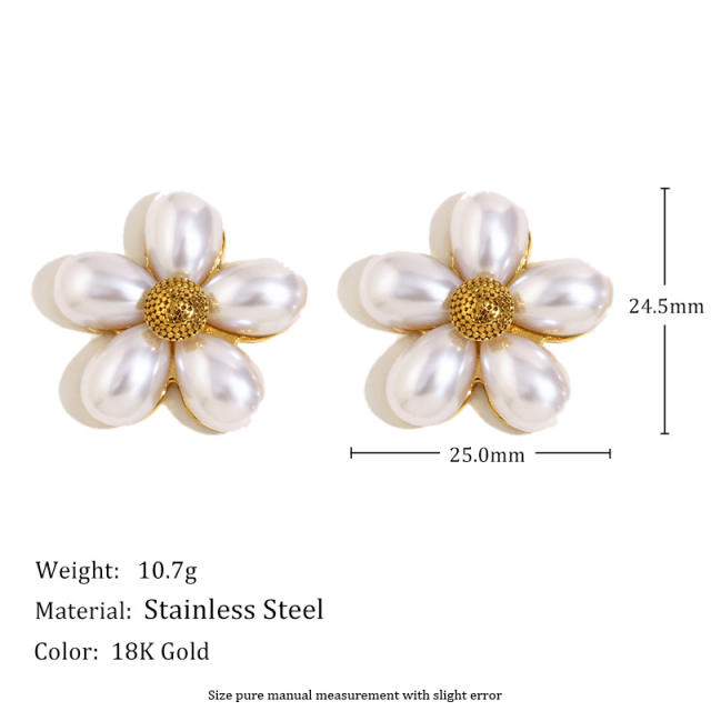 18KG Pearl flower stainless steel earrings collection