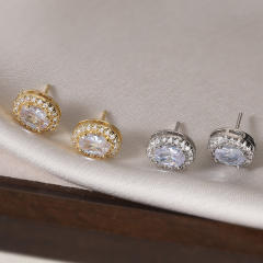 Simple oval shape cubic zircon diamond earrings