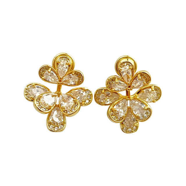 925 needle diamond petal flower copper jacket earrings