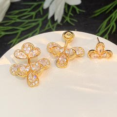 925 needle diamond petal flower copper jacket earrings