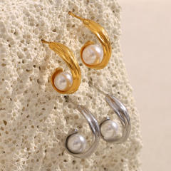 18KG Pearl flower stainless steel earrings collection