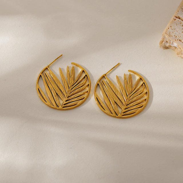 Natural leaf pearl bead unique stainless steel earrings