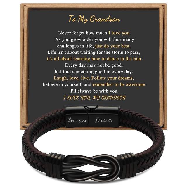 Father's day stainless steel leather bracelet lovemyson magnetic black twist stainless steel men's bracelet