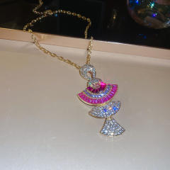925 needle luxury diamond fan shape pendant earrings necklace suit