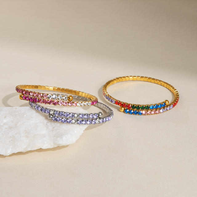 18KG colorful diamond tennis bracelet stainless steel bracelet bangle