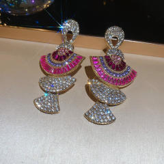 925 needle luxury diamond fan shape pendant earrings necklace suit