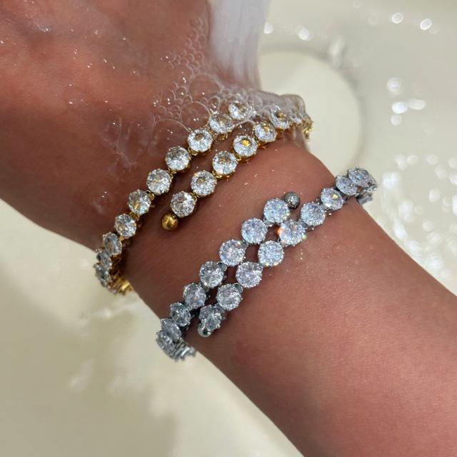 18K vacuum plated titanium steel Chic Style full drill super shiny bracelet stainless steel bangle