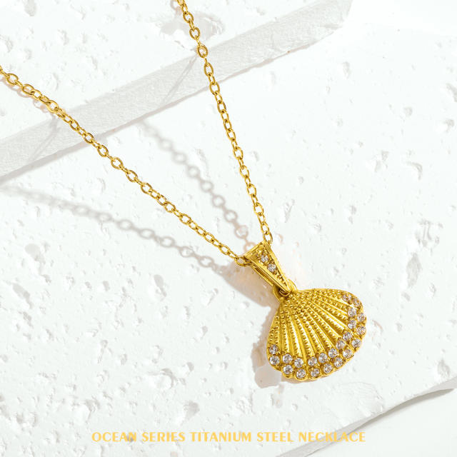 Summer holiday diamond ocean animal pendant stainless steel necklace