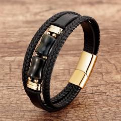Bamboo Tiger Eye Stone bracelet multi-layer woven leather bracelet