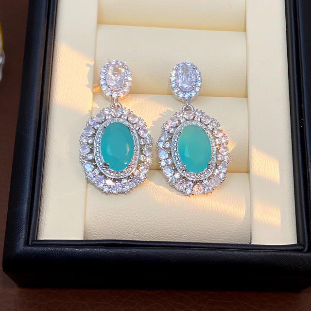 Delicate oval cubic zircon copper earrings dangle earrings