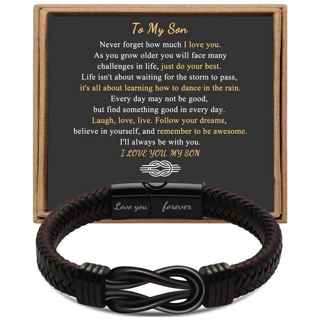 Father's day stainless steel leather bracelet lovemyson magnetic black twist stainless steel men's bracelet
